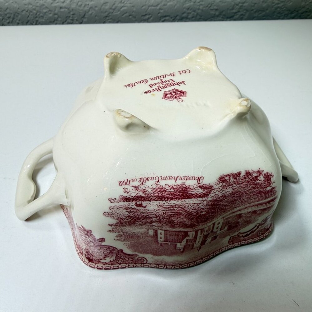 🏰 VTG Johnson Brothers "Old Britain Castles" Open Sugar Bowl Pink/Red *READ* 🏰 - Picture 12 of 16